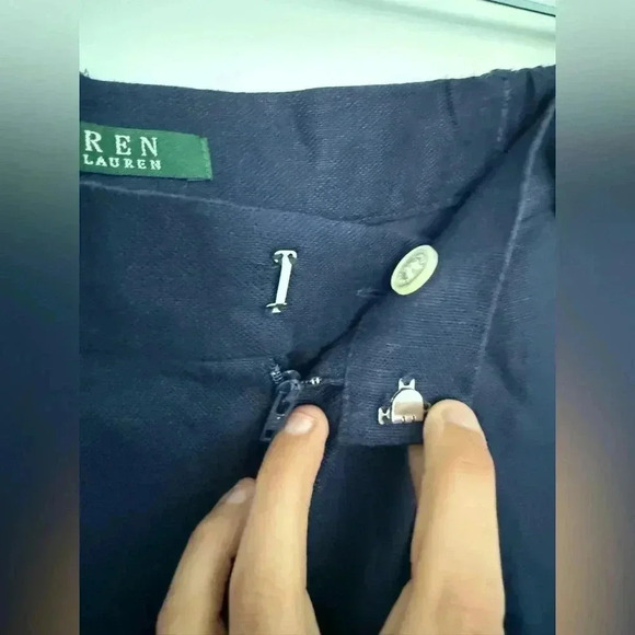 Lauren Ralph Lauren Women's Navy Blue 100% Linen Wide Leg Trousers Pants 16W - Picture 3 of 7